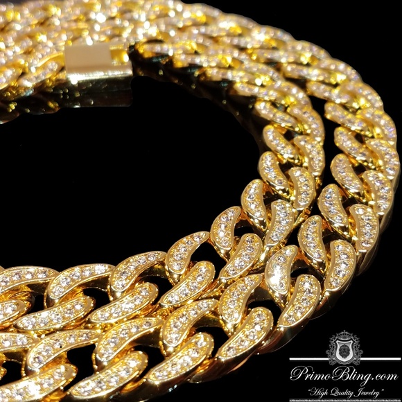 14k Gold Plated Iced Out 12mm Cuban Link Necklace - Picture 3 of 8